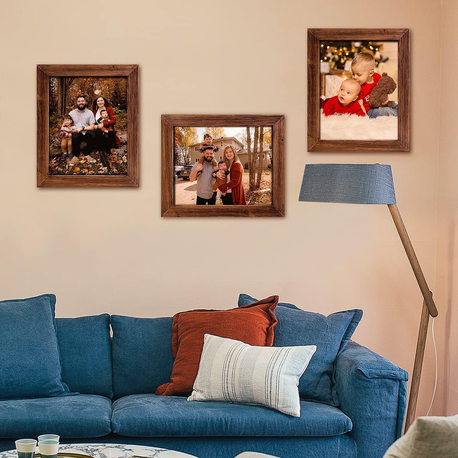 8 x 10 Picture Frame Wood Rustic Handmade Striped Border Brown Photo Frames High Definition Glass for Wall or Tabletop Display G